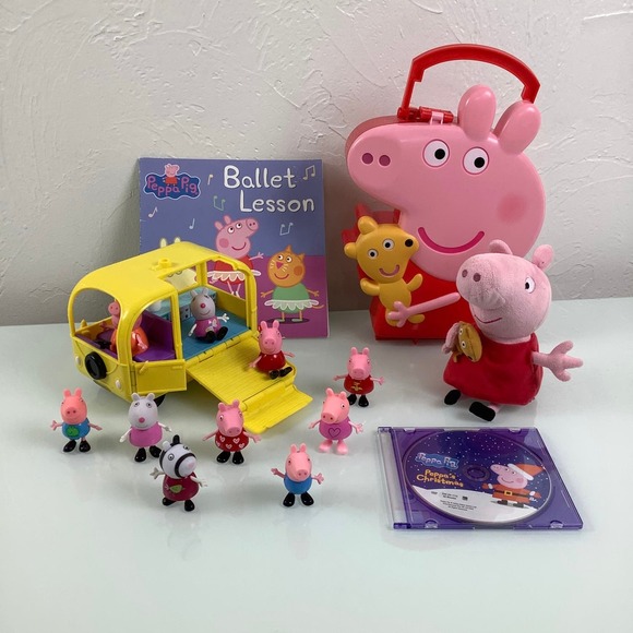 Peppa pig bundle plush Carrying case dvd book food truck 10 figures EUC - Picture 1 of 12